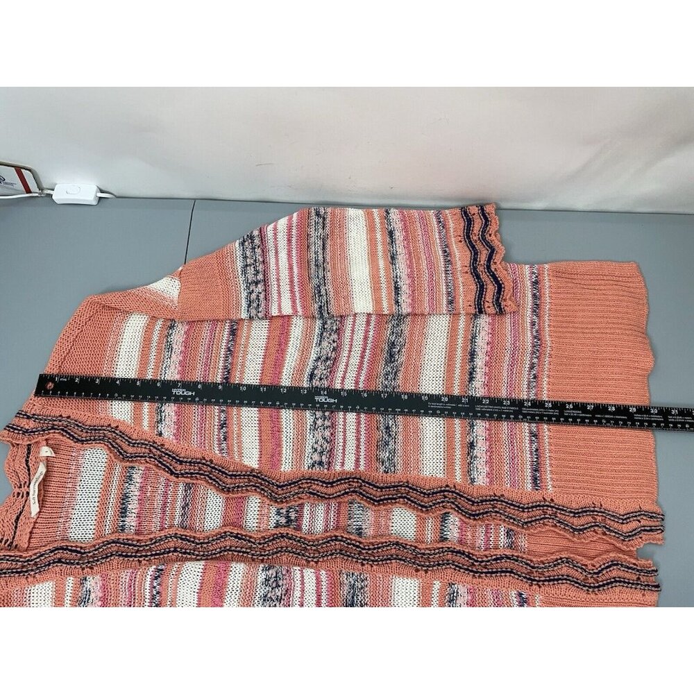 Soft Surroundings Cardigan Sweater Open Front Tunic Stripes Coral Pink Womens L - Picture 8 of 9